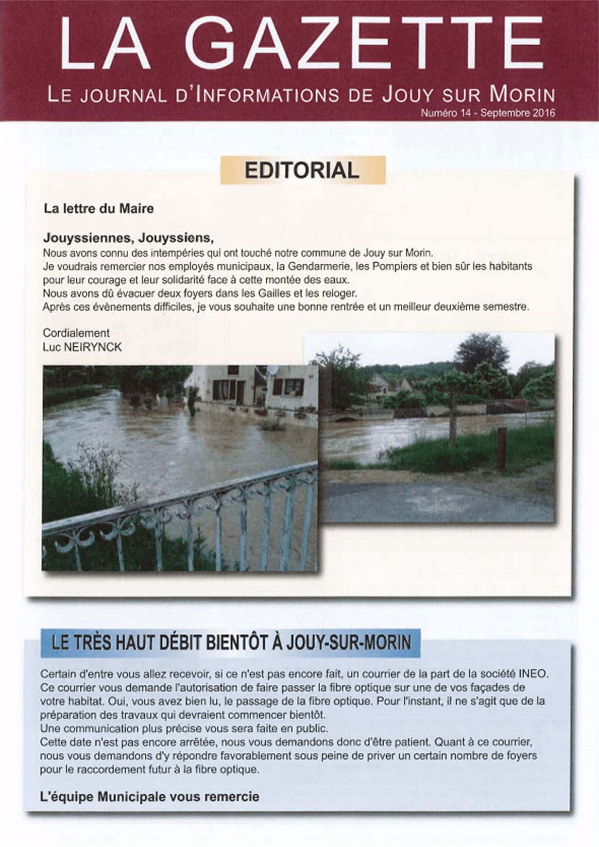 Première de couverture de la gazette n°14 de Jouy-sur-Morin datant de septembre 2016