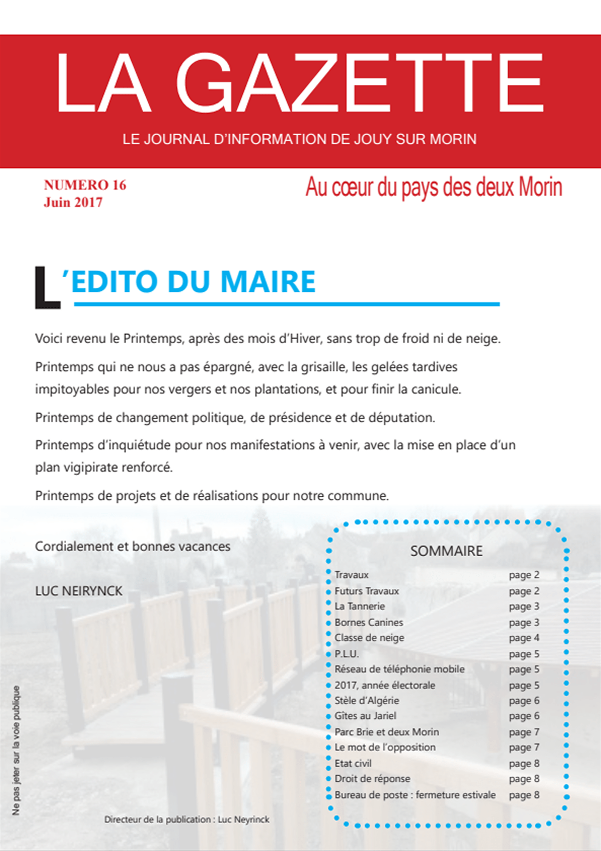 Première de couverture de la gazette n°16 de Jouy-sur-Morin datant de juin 2017