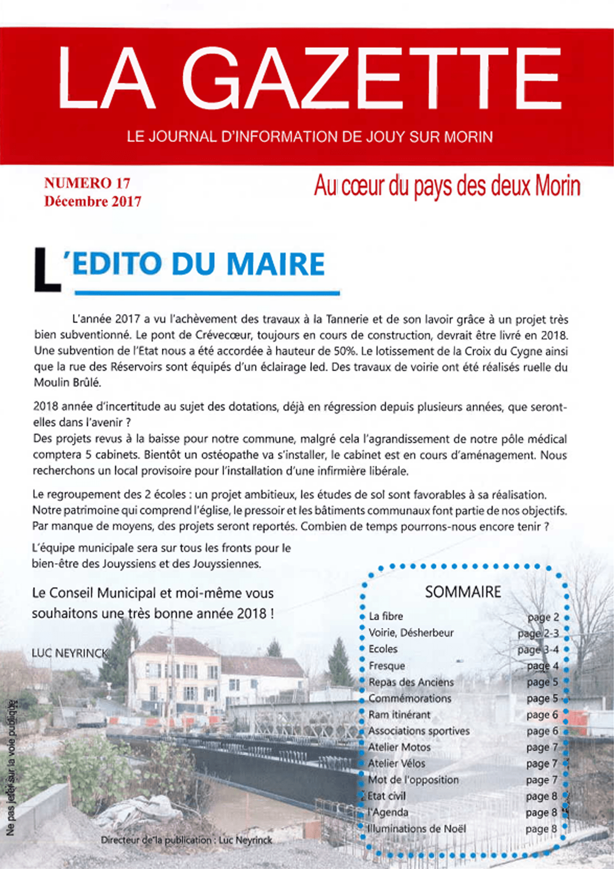 Première de couverture de la gazette n°17 de Jouy-sur-Morin datant de décembre 2017