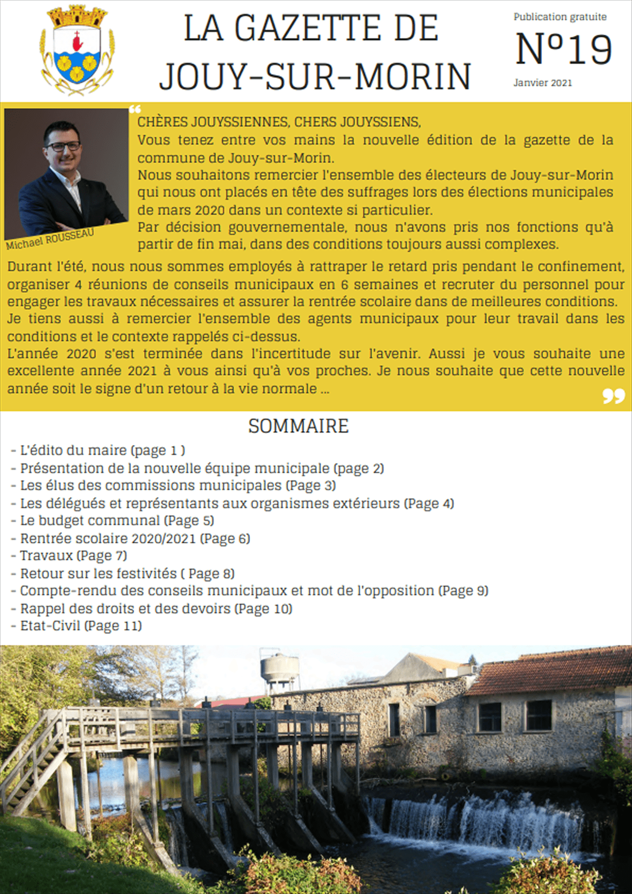 Première de couverture de la gazette n°19 de Jouy-sur-Morin datant de janvier 2021