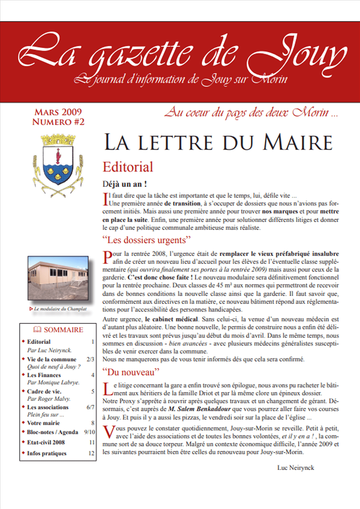 Première de couverture de la gazette n°2 de Jouy-sur-Morin datant de mars 2009