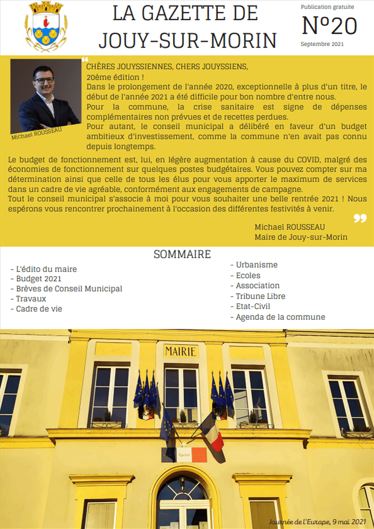 Première de couverture de la gazette n°20 de Jouy-sur-Morin datant de septembre 2021