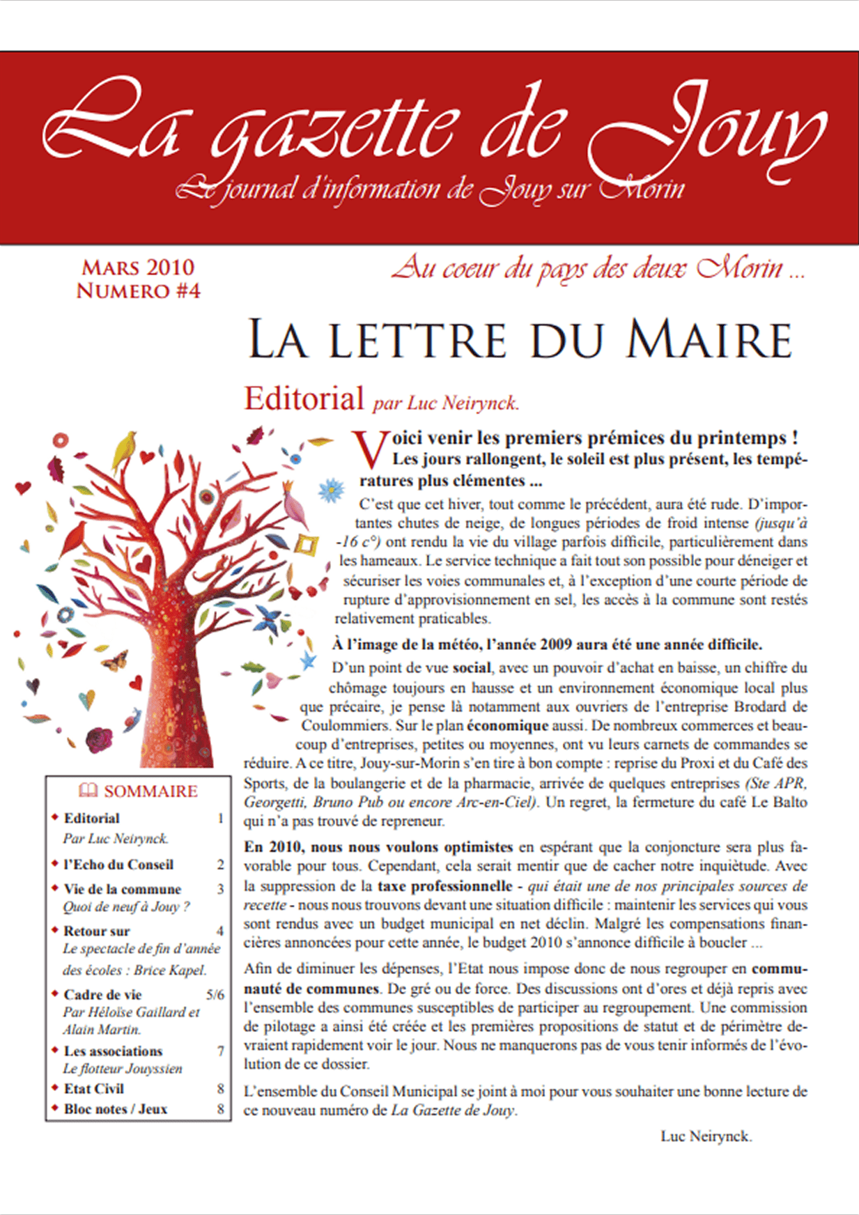 Première de couverture de la gazette n°4 de Jouy-sur-Morin datant de mars 2010