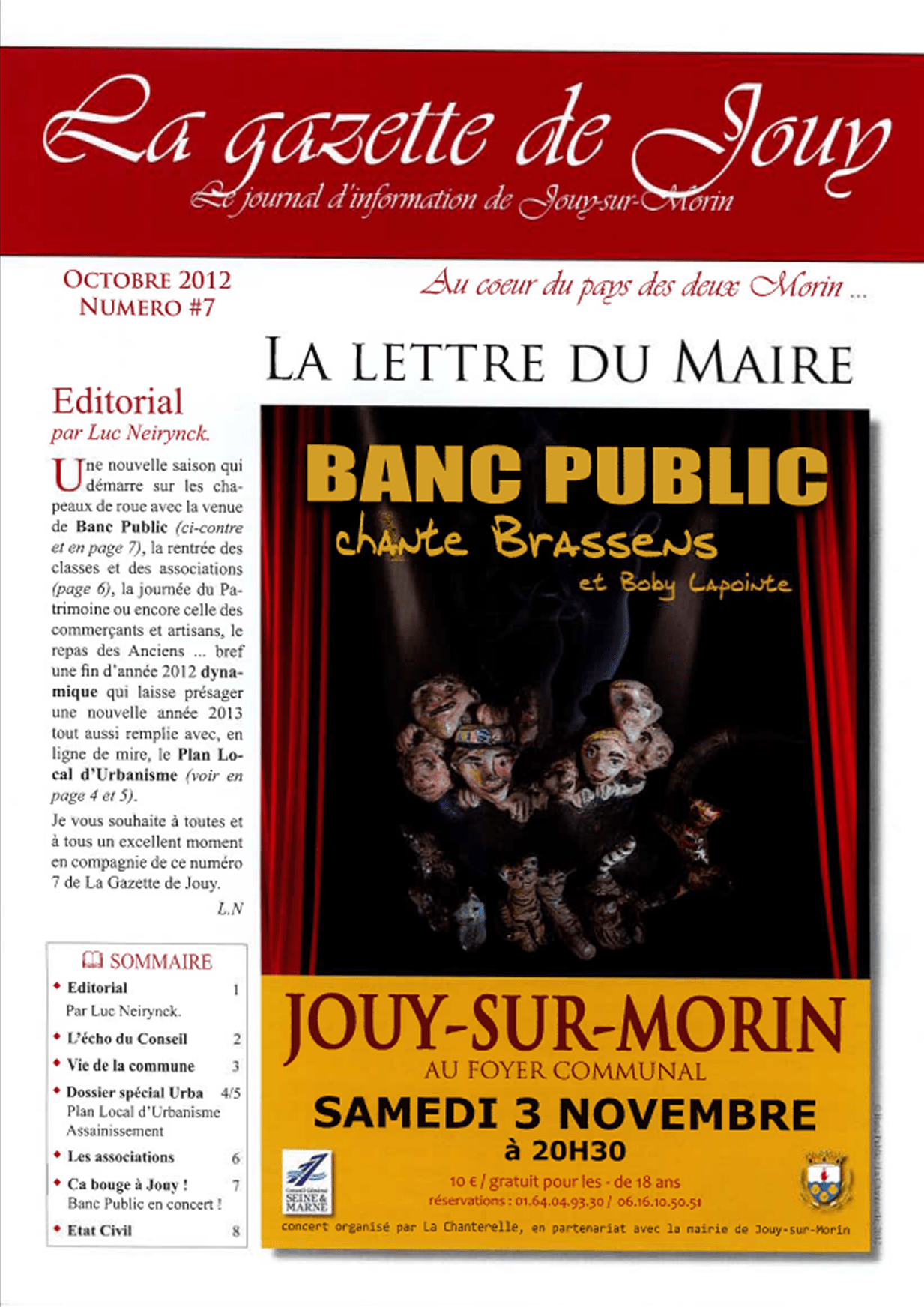 Première de couverture de la gazette n°7 de Jouy-sur-Morin datant de octobre 2012